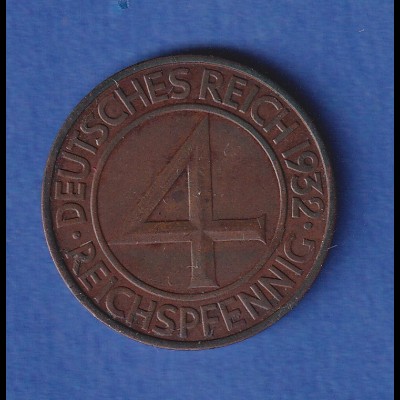 Deutsches Reich Kursmünze 4 Reichspfennig 1932 F