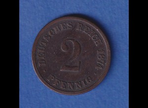 Deutsches Reich Kursmünze 2 Pfennig 1874 D ss