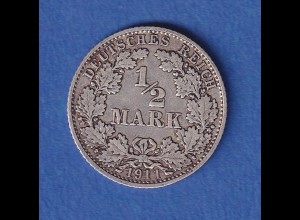 Deutsches Kaiserreich Silber-Kursmünze 1/2 Mark 1911 D ss