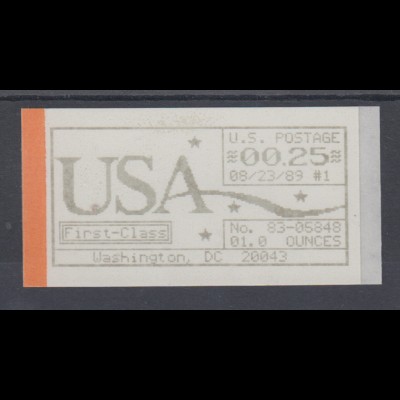 USA Autopost-ATM First-Class 00.25 Washington-83 08/23/89 Mi.-Nr. 1.1.4 Z1 **