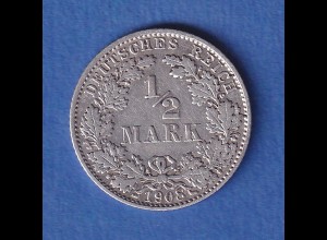 Deutsches Kaiserreich Silber-Kursmünze 1/2 Mark 1908 E vz