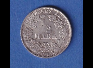 Deutsches Kaiserreich Silber-Kursmünze 1/2 Mark 1913 E vz
