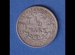Deutsches Kaiserreich Silber-Kursmünze 1/2 Mark 1914 J vz