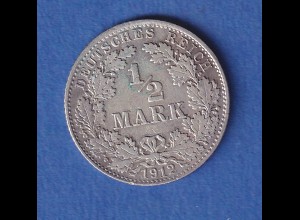 Deutsches Kaiserreich Silber-Kursmünze 1/2 Mark 1912 D vz