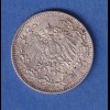Deutsches Kaiserreich Silber-Kursmünze 1/2 Mark 1905 J vz