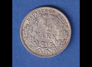 Deutsches Kaiserreich Silber-Kursmünze 1/2 Mark 1911 G vz
