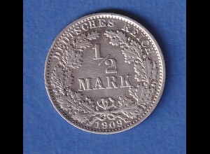Deutsches Kaiserreich Silber-Kursmünze 1/2 Mark 1909 E stg