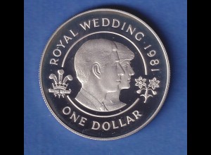 Bermudas 1981 Hochzeit von Prinz Charles und Lady Diana 25 Pence Ag925