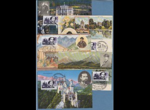 Bund 1986 100.Todestag Bayern König Ludwig II. auf 5 dekorativen Postkarten