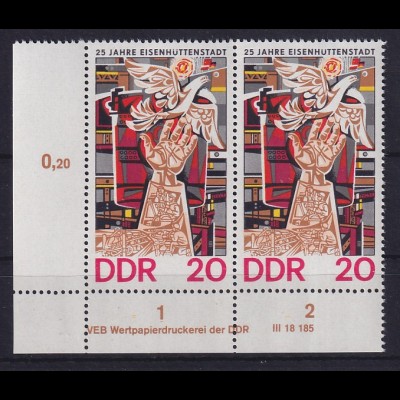 DDR 1975 Eisenhüttenstadt Mi.-Nr. 2053 Eckrandpaar mit Druckvermerk DV **
