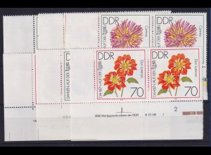 DDR 1979 Dahlien auf der IGA Mi.-Nr. 2435-40 Eckrandpaare mit Druckvermerk DV **