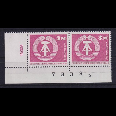 DDR 1974 Freimarke 3 Mark Mi.-Nr. 1967 Eckrandpaar **