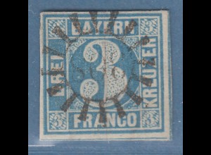 Bayern 3 Kreuzer blau Mi-Nr 2 II mit GMR 308 