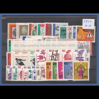 Bundesrepublik: alle Briefmarken des Jahrgangs 1971 komplett postfrisch !