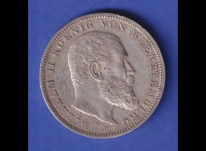 Württemberg Silbermünze 3 Mark König Wilhelm II. 1913 F vz