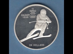 Kanada Olympische Spiele Calgary 1988 , Silbermünze 20 Dollar Skiläufer PP