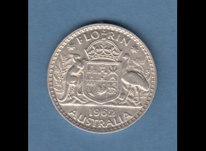Australien 1962 Silber-Kursmünze 1 Florin Staatswappen 11,31g Ag500 vz 