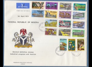 Nigeria 1973 Freimarken Mi.-Nr. 273-289 auf Ersttagsbrief / FDC Stempel 1.4.73