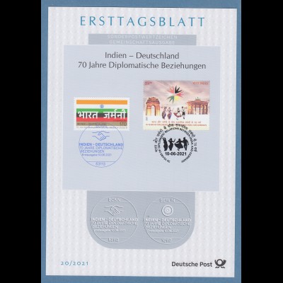 Bundesrepublik Ersttagsblatt ETB 20 / 2021 Indien - Deutschland 