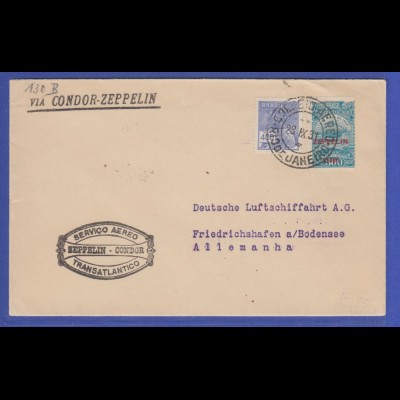 Brasilien schöner Zeppelin-Brief "VIA CONDOR ZEPPELIN" 1931 gel. -> Deutschland