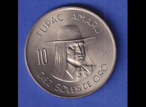 Peru Kursmünze 10 Soles de Oro Tupac Amaru 1974 stg