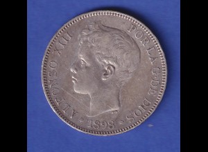 Spanien Silbermünze 5 Pesetas König Alfonso XIII. 1898