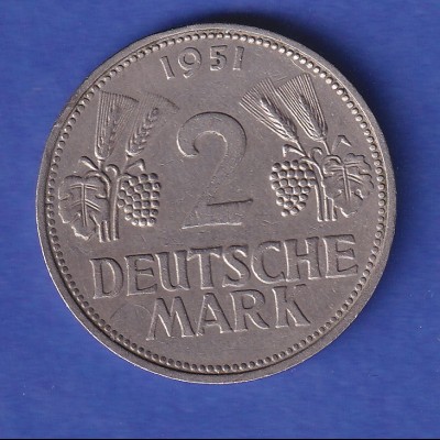 Bundesrepublik Kursmünze 2 DM - 1951 F