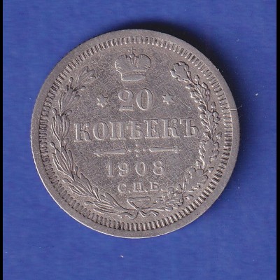 Russland Silbermünze 20 Kopeken 1909 ss