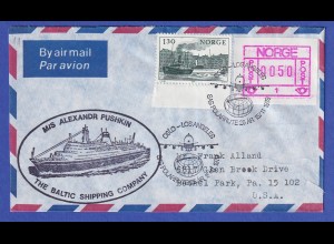 Norwegen / Norge Frama-ATM 1978, Aut.-Nr 1 Wert 0050 auf Schiffsbrief in die USA