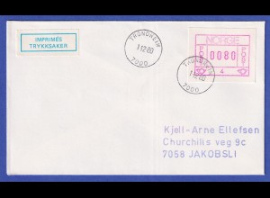 Norwegen / Norge Frama-ATM 1978 Aut.-Nr 4 Wert 0080 auf Drucksache O 1.12.80