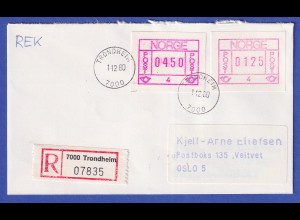 Norwegen / Norge Frama-ATM 1978 Aut.-Nr 4 Werte 0450 und 0125 auf R-Brief 