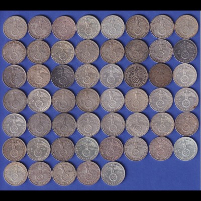 Posten 53 Stück 2-Reichsmark Silbermünzen Paul von Hindenburg 