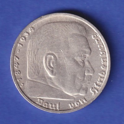 Deutsches Reich Silbermünze 5 Reichsmark Paul v. Hindenburg mit HK 1938 J
