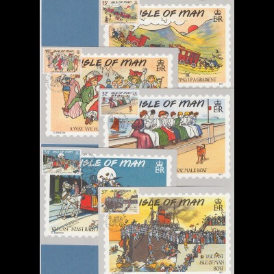 Isle of Man 1990 Mi.-Nr. 422-26 lustige alte Ansichtskarten auf 5 Maximumkarten