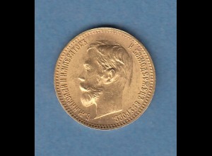 Goldmünze Russland 5 Rubel Zar Nikolaus II. 1902, 4,3g 900er Gold. 