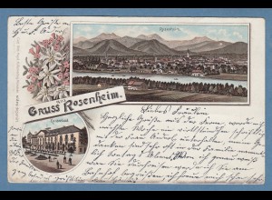 AK Gruss aus Rosenheim Kaiserbad und Panorama, gelaufen 1897 ?