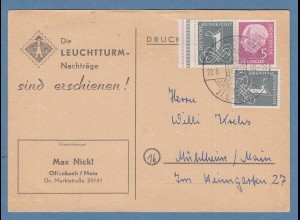 Bund Heuss Zusammendruck Mi.-Nr. W17 YII auf Drucksachen-Karte Fa. Leuchtturm