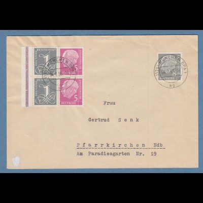 Bund Heuss Zusammendrucke W17X 2 mal in MIF auf Brief aus München, 1959