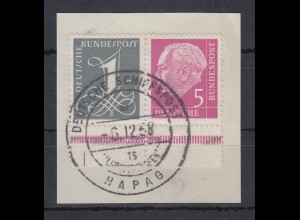 Bund Heuss Zusammendruck W17X UR auf Briefstück O Schiffspost HAPAG Ludwigshafen