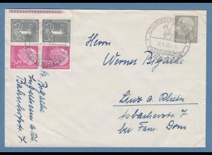Bund Heuss Zusammendruck W17X 2-fach in MIF auf Brief aus Ingelheim / Rhein 1958