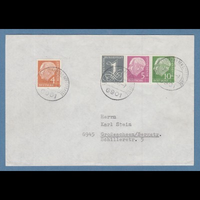 Bund Heuss ZSD W18 Y II in MIF auf Brief aus LEUTHAUSEN a.d. BERGSTRASSE 1964