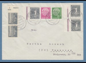 Bund Heuss ZSD W18 X in MIF mit Mi.-Nr. 285X ect. auf Brief aus Kiel, 1959