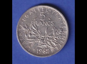 Frankreich Silbermünze 5 Francs Säende Marianne 1962