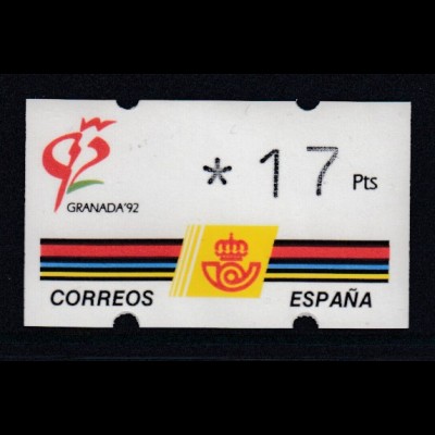 Spanien Klüssendorf-ATM GRANADA'92, Wert 3-stellig Mi.-Nr. 3.1 **