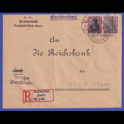 Saargebiet R-Brief von Neunkirchen nach Köln O 21.5.20