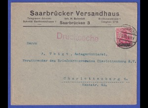 Saargebiet Drucksache-Brief von Saarbrücken nach Charlottenburg O 14.8.20