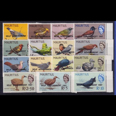 Mauritius 1967 Freimarken mit Aufdruck - Vögel Mi.-Nr. 298-312 postfrisch **
