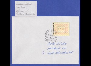 Österreich FRAMA-ATM Nr. 1 seltener Wertfehldruck 5,60 auf Brief KLEINWALSERTAL