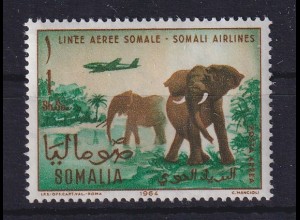 Somalia 1964 Luftpostmarke Flugzeug und Elefanten Mi.-Nr. 66 postfrisch **