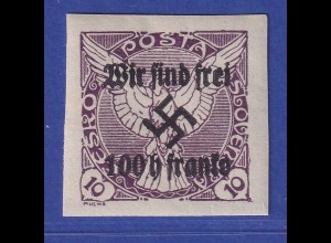 Sudetenland (Rumburg) 1938 Freimarke 100 H auf 10 H Mi.-Nr. 19 postfrisch **
